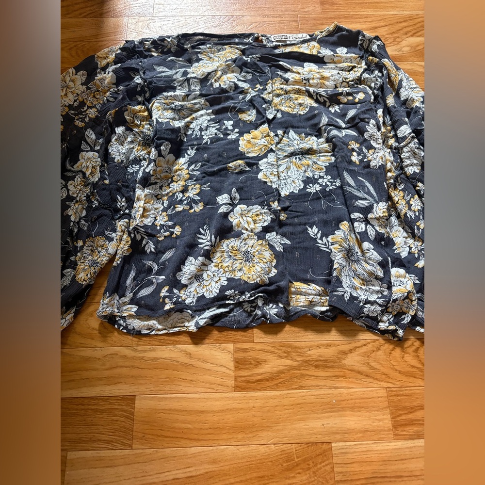 Gypsies & Moondust Black Floral Drapery Panel with Yellow Accents